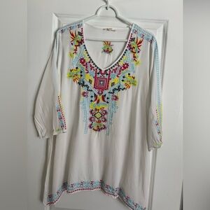 Solitaire White Tunic with Colorful Embroidery